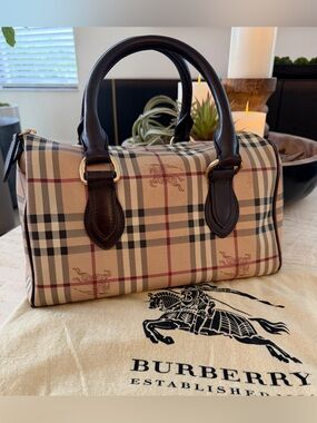 Burberry Tan Vintage Beige Classic Check Boston Bag